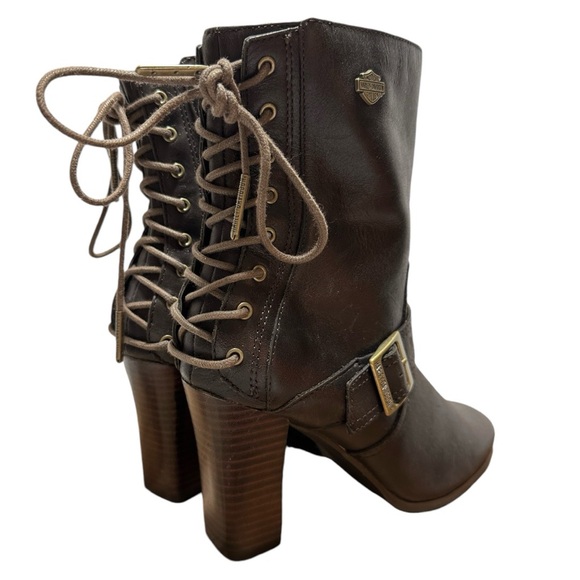 Harley-Davidson Shanna 7-Inch Dark Brown Leather Back Lace High Heel Boots - Picture 4 of 14
